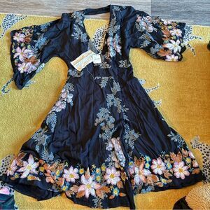 NWT Free People Party Dress Floral Embroidered Wrap Dress Size Small $350